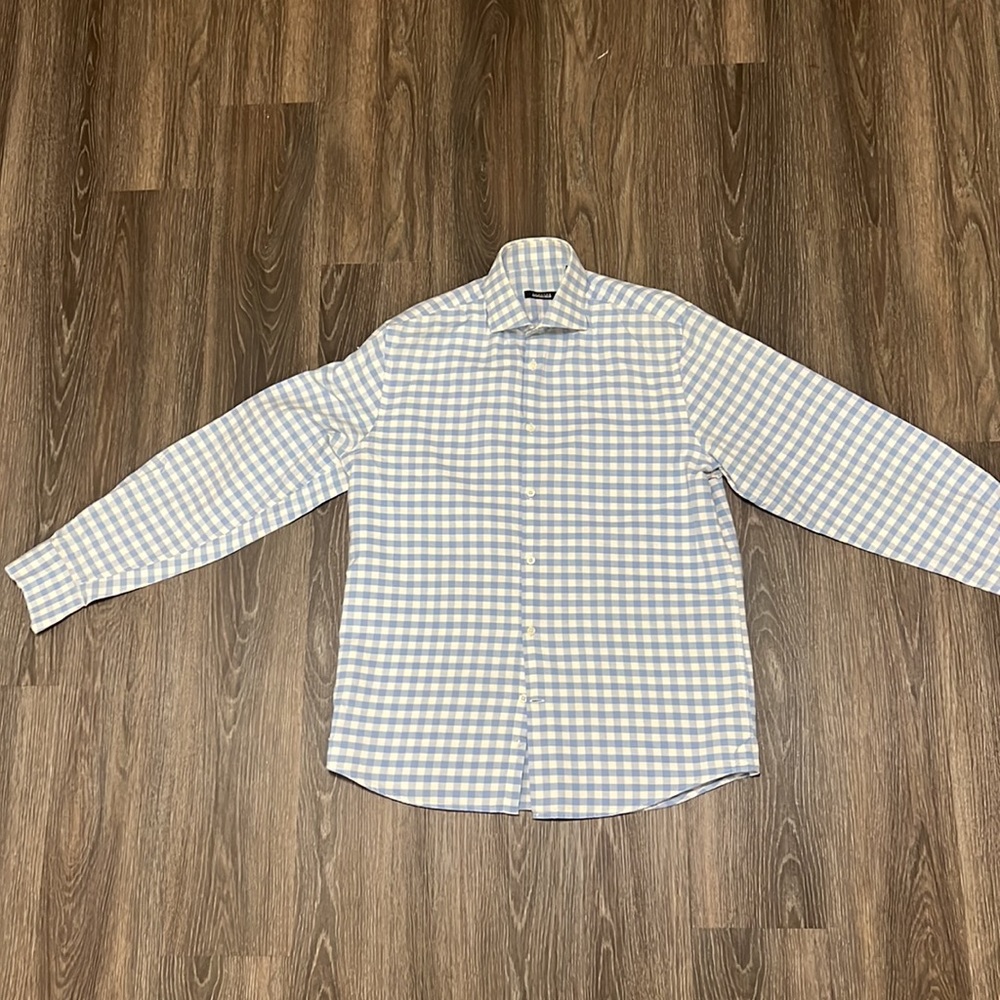 Light blue and white checkers shirt